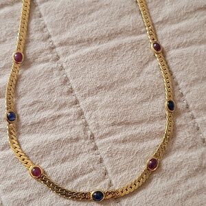 Art Deco Vtg Brev Ruby Sapphire 18k Gold Necklace 18 Grams